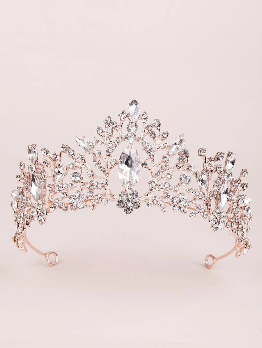 Rhinestone Decor Bridal Tiara - Rose Gold - View 1