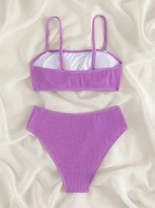 SHEIN Swim Summer Beach Plain Textured Bikini - Purple - View 2