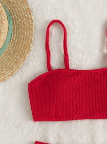 Swim Mod 夏季海灘純色紋理比基尼 - 紅色 - 查看 5