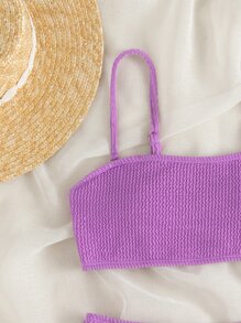 SHEIN Swim Summer Beach Plain Textured Bikini - Purple - View 4