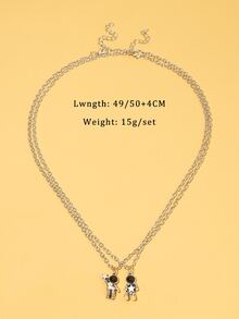 2入組/套歐美風格復古合金太空人擁抱星星情侶吊墜項鍊,適合日常穿著 - 復古銀色 - 查看 4