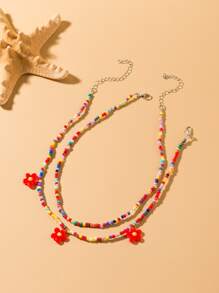 2入組花朵掛飾串珠項鏈 - 彩色 - 查看 3