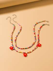 2入組花朵掛飾串珠項鏈 - 彩色 - 查看 4