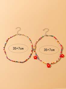 2入組花朵掛飾串珠項鏈 - 彩色 - 查看 5