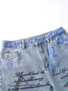 Manfinity EMRG Hombres Jeans de pierna recta algodón con estampado de slogan desgarro - Lavado ligero - Ver 7