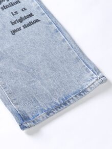 Manfinity EMRG Hombres Jeans de pierna recta algodón con estampado de slogan desgarro - Lavado ligero - Ver 9