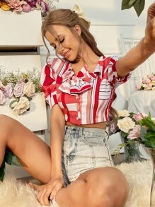 SHEIN Unity Geo Print Bow Front Blouse - Multicolor - View 1