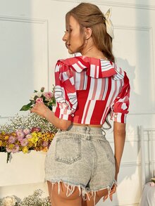 SHEIN Unity Geo Print Bow Front Blouse - Multicolor - View 2