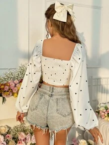 Chiquease 愛心圖案雞心領口襯衫 - 米色 - 查看 2