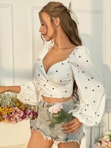 Chiquease 愛心圖案雞心領口襯衫 - 米色 - 查看 4