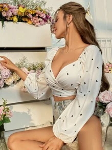 Chiquease 愛心圖案雞心領口襯衫 - 米色 - 查看 6