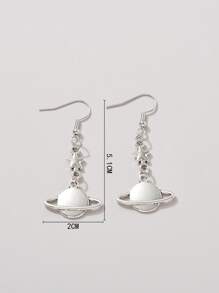 1pair Metallic Star & Saturn Shaped Vintage & Cute Pendant Earrings For Women, Suitable For Festival Gift And Daily Wear - Antique Silver - View 3