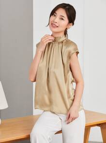 BizChic Tie Back Cap Sleeve Satin Top Workwear - Apricot - View 3