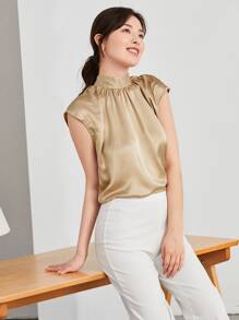 BizChic Tie Back Cap Sleeve Satin Top Workwear - Apricot - View 4