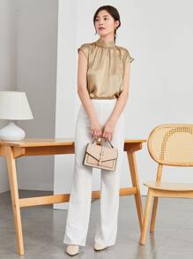 BizChic Tie Back Cap Sleeve Satin Top Workwear - Apricot - View 5