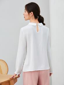 SHEIN Clasi Guipure Lace Trim Blouse - White - View 2