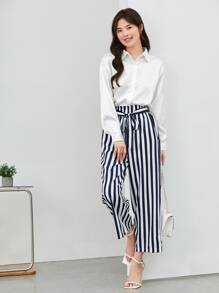 BizChic Drop Shoulder Button Front Satin Shirt Workwear - White - View 5