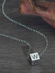 時尚流行1入組男士字母細節珠飾項鍊合金適合珠寶禮物和時尚外觀 - 復古銀色 - 查看 6