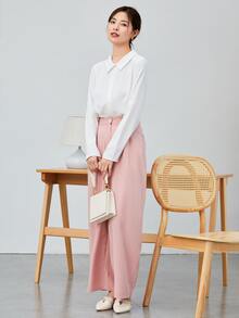 SHEIN Clasi Guipure Lace Trim Blouse - White - View 6