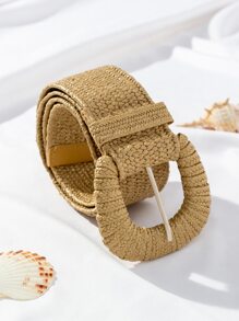 造型扣編織腰帶 Boho - 卡其色 - 查看 1