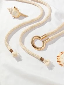 Dây thắt lưng trang trí hình tròn kim loại phong cách Boho đơn giản cho áo khoác và váy Halloween mùa hè, trường học mùa thu, mùa thu, Halloween - Màu be - Xem 3