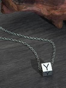 時尚流行1入組男士字母細節珠飾項鍊合金適合珠寶禮物和時尚外觀 - 復古銀色 - 查看 4