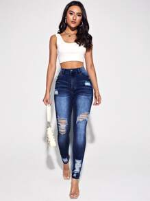 Selenza High Waist Ripped Skinny Jeans