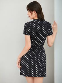 SHEIN Privé 波卡圓點合適合身洋裝 - 黑與白 - 查看 2