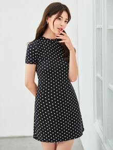 SHEIN Privé 波卡圓點合適合身洋裝 - 黑與白 - 查看 3