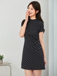 SHEIN Privé 波卡圓點合適合身洋裝 - 黑與白 - 查看 4