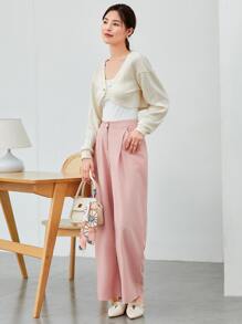 SHEIN Qutie Pin Detail Cable Knit Cardigan - White - View 4