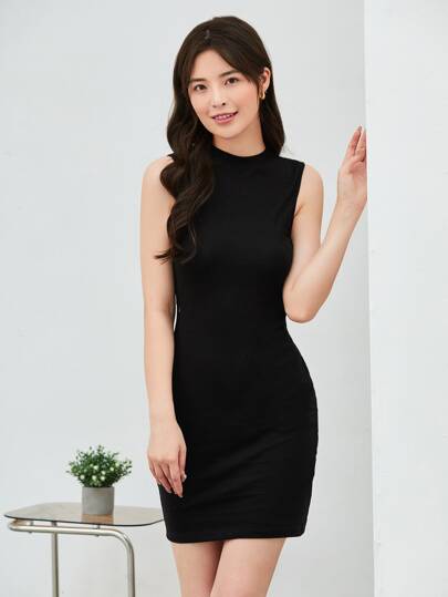 SHEIN BASICS Mock-Neck Bodycon Casual Dinner Dating Dress