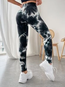SHEIN EZwear Spring And Summmer High Waist Tie Dye Long Leggings - Multicolor - View 3