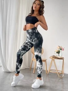 SHEIN EZwear Spring And Summmer High Waist Tie Dye Long Leggings - Multicolor - View 6