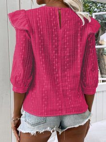 Chiquease Top ribete con fruncido con bordado con ojal - Rosa Fucsia - Ver 2