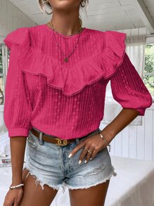 Chiquease Top ribete con fruncido con bordado con ojal - Rosa Fucsia - Ver 5