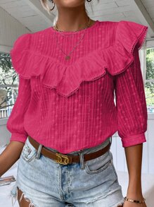 Chiquease Top ribete con fruncido con bordado con ojal - Rosa Fucsia - Ver 6