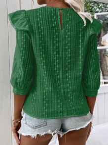 SHEIN LUNE Ruffle Trim Eyelet Embroidery Top