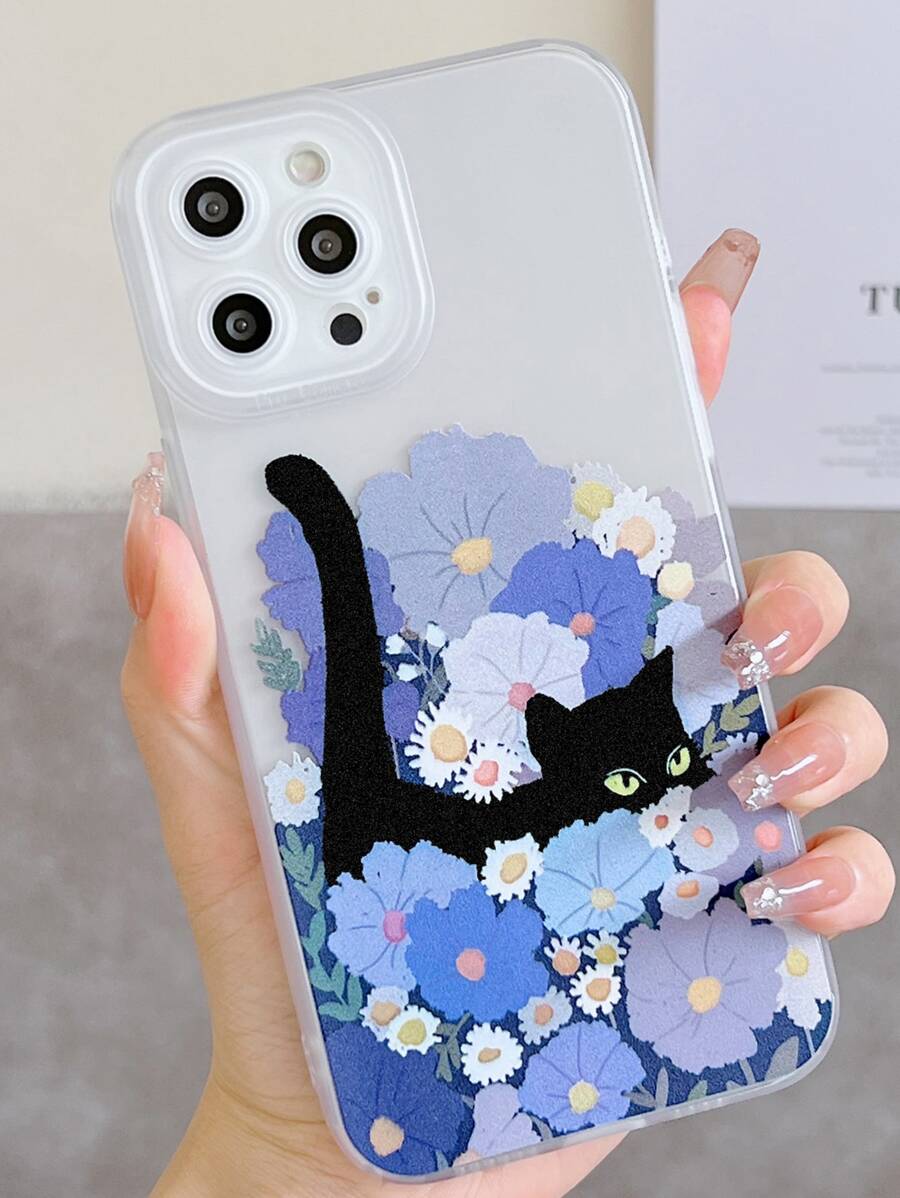 Cartoon Cat Clear Phone Case - Multicolor - View 1