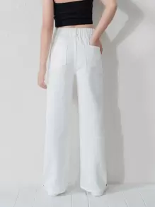 SHEIN Girls' Simple Versatile White Washed Straight Leg Jeans