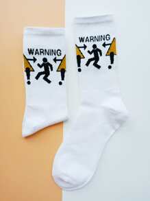 Hombres Calcetines de tripulación con estampado de figura y letra - Blanco - Ver 3