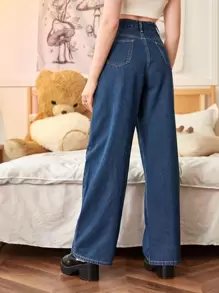 ROMWE Street Life Jeans de pierna ancha - Azul lavado oscuro - Ver 2