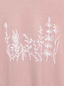SHEIN Unity Summer Casual Plant Print Round Neck Short Sleeve T-Shirt - Baby Pink - View 4