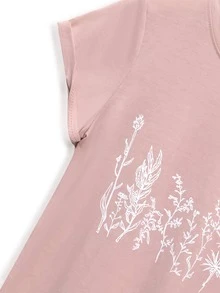 SHEIN Unity Summer Casual Plant Print Round Neck Short Sleeve T-Shirt - Baby Pink - View 6