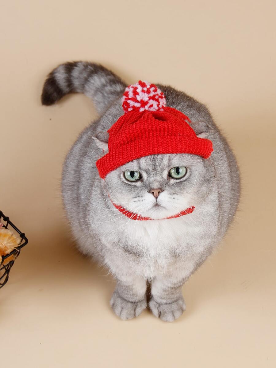 ABLAZE ZAI 1pc Plush Ball Decor Pet Hat - Red - View 1