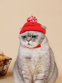 ABLAZE ZAI 1pc Plush Ball Decor Pet Hat - Red - View 2