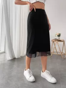 SHEIN Essnce Bow Front Lettuce Trim Mesh Skirt
