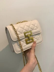 迷你衍縫鏈條翻蓋流浪包 - 白色 - 查看 5