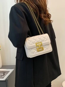 迷你衍縫鏈條翻蓋流浪包 - 白色 - 查看 2