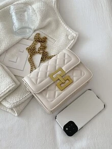 迷你衍縫鏈條翻蓋流浪包 - 白色 - 查看 6